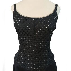 Vintage Jessica McClintock Gunne Sax Black Rhinestone Long Corset Dress Sz 5